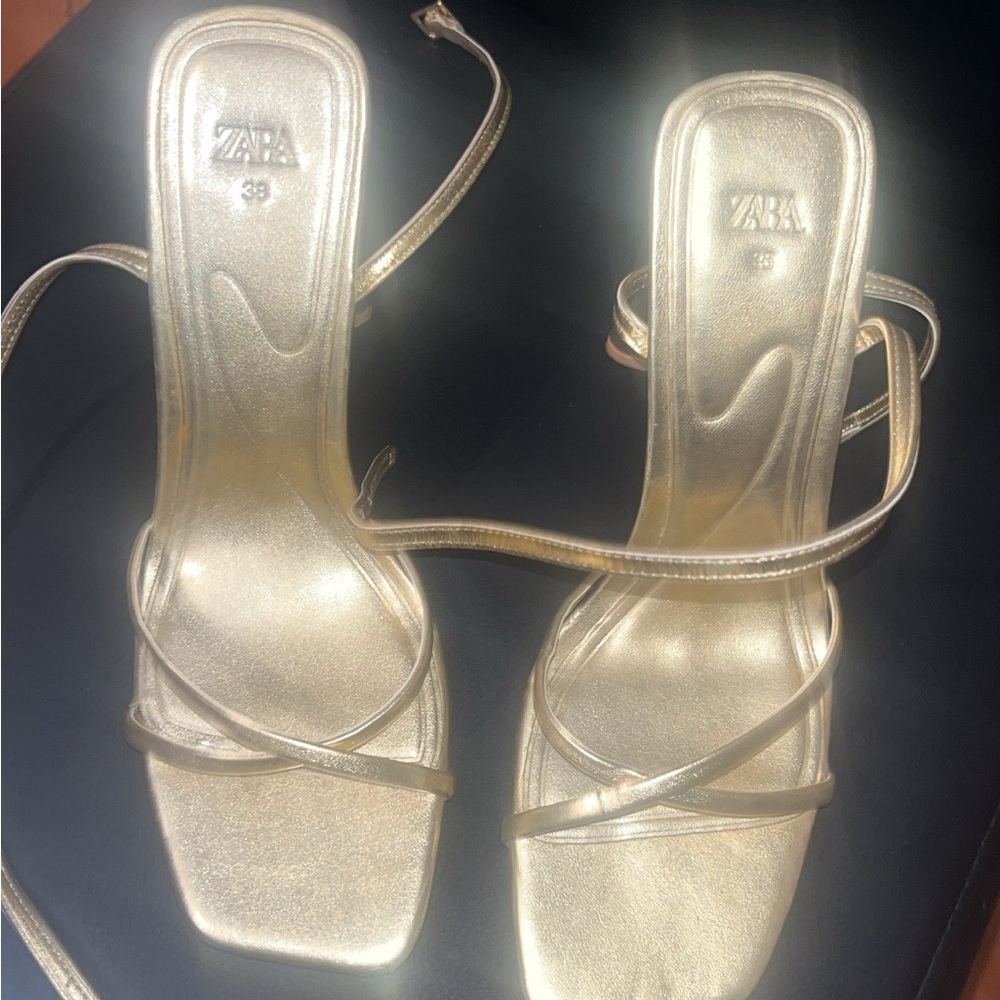 Zara Metallic Gold Strappy Heels